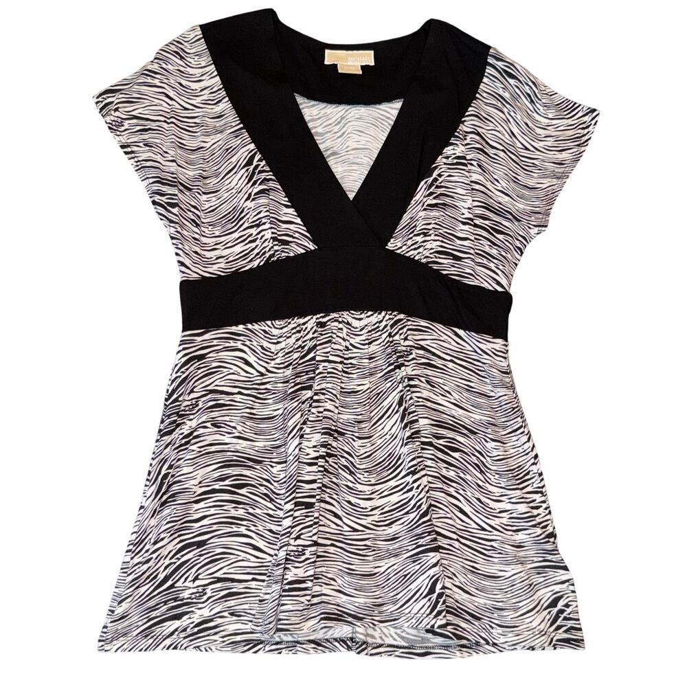MICHAEL Michael Kors Women's Size Medium Zebra Animal Print Empire Waist V-Neck